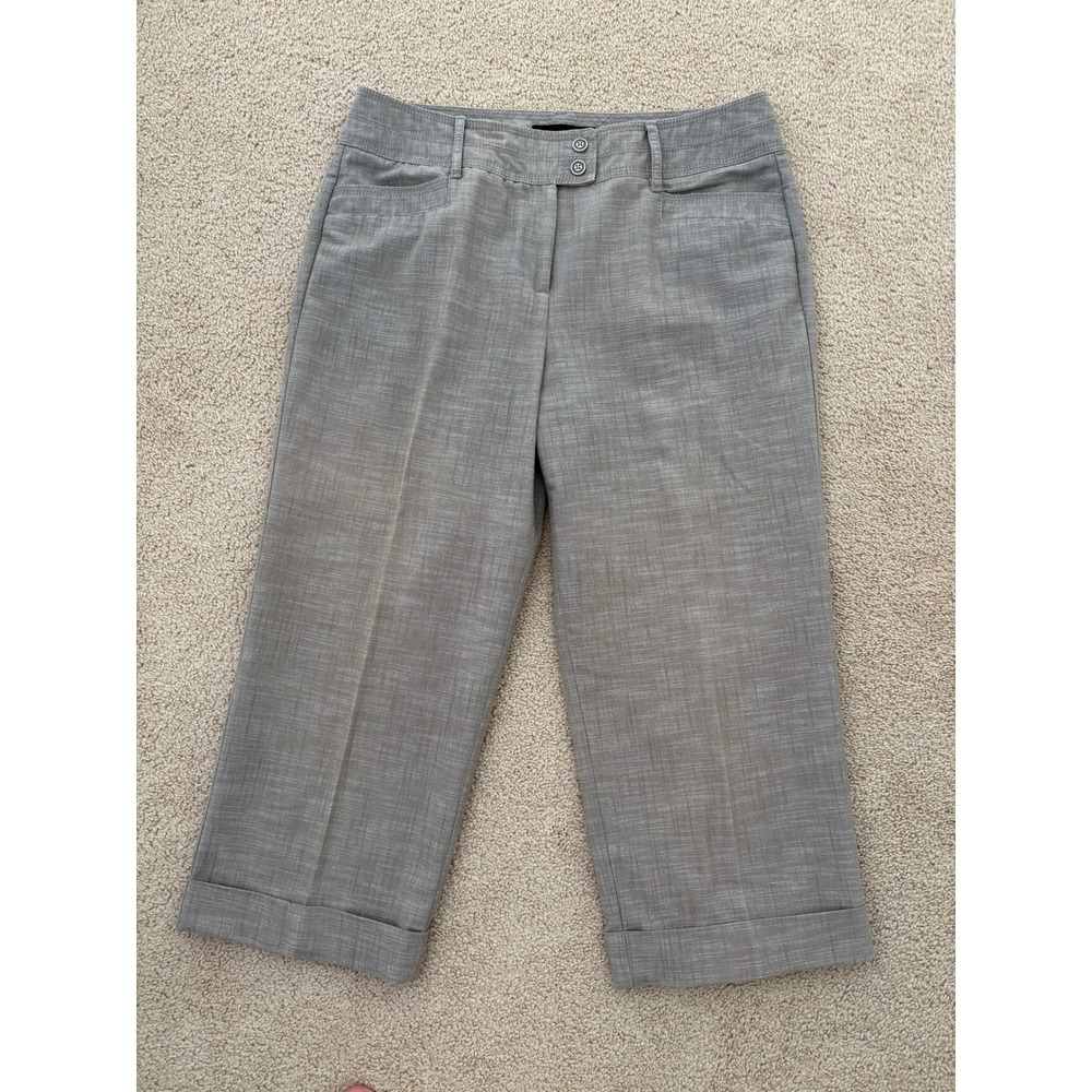 Larry Levine Women 10 Capri Pants Cotton Blend Grey Tan Cuffed Business Casual